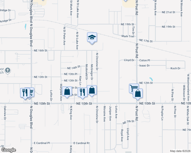 map of restaurants, bars, coffee shops, grocery stores, and more near 1328 McGregor Drive in Midwest City