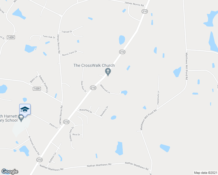 map of restaurants, bars, coffee shops, grocery stores, and more near 89 Millwood Lane in Angier