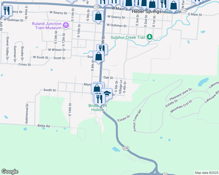 map of restaurants, bars, coffee shops, grocery stores, and more near 1001 South 6th Street in Heber Springs