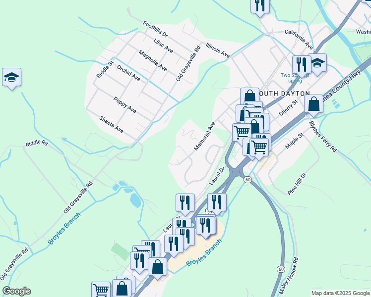 map of restaurants, bars, coffee shops, grocery stores, and more near 248 Barnard Circle in Dayton