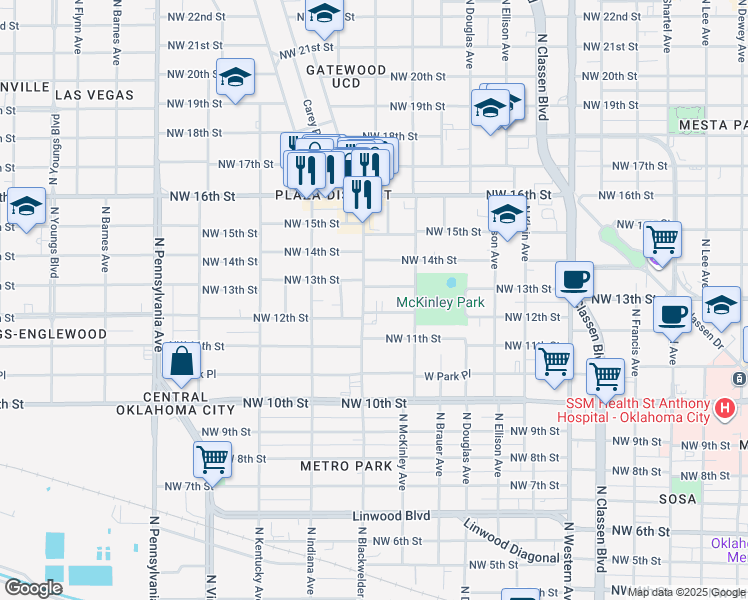 map of restaurants, bars, coffee shops, grocery stores, and more near 1317 North Blackwelder Avenue in Oklahoma City