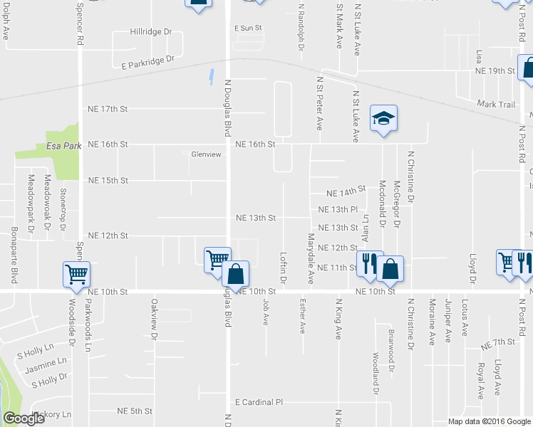 map of restaurants, bars, coffee shops, grocery stores, and more near 9101 Northeast 13th Street in Midwest City