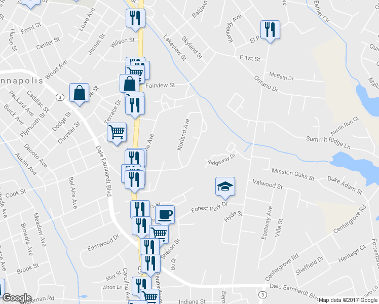 map of restaurants, bars, coffee shops, grocery stores, and more near 1013 McLain Road in Kannapolis