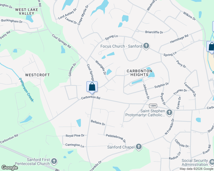 map of restaurants, bars, coffee shops, grocery stores, and more near 2326 Grassmere Court in Sanford
