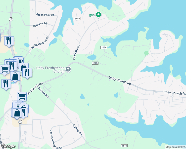 map of restaurants, bars, coffee shops, grocery stores, and more near 8346 Unity Church Road in Denver