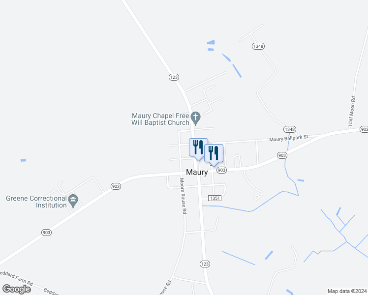 map of restaurants, bars, coffee shops, grocery stores, and more near 701 Maury Ballpark Street in Snow Hill