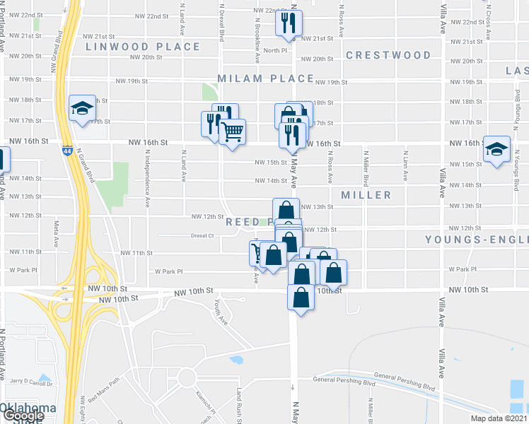 map of restaurants, bars, coffee shops, grocery stores, and more near 2939 Northwest 12th Street in Oklahoma City