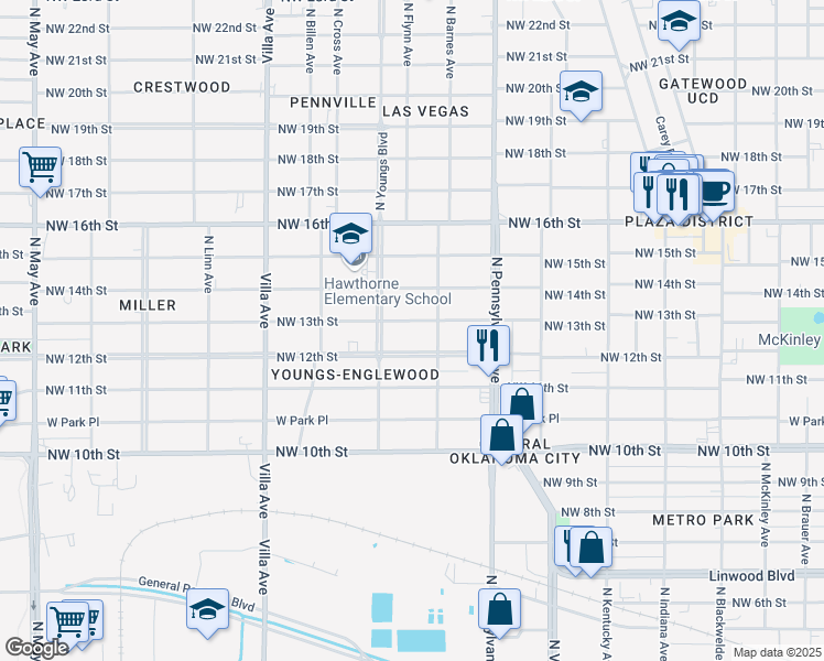 map of restaurants, bars, coffee shops, grocery stores, and more near 2220 Northwest 13th Street in Oklahoma City