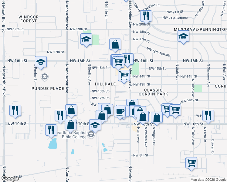 map of restaurants, bars, coffee shops, grocery stores, and more near 1400 North Harvard Avenue in Oklahoma City