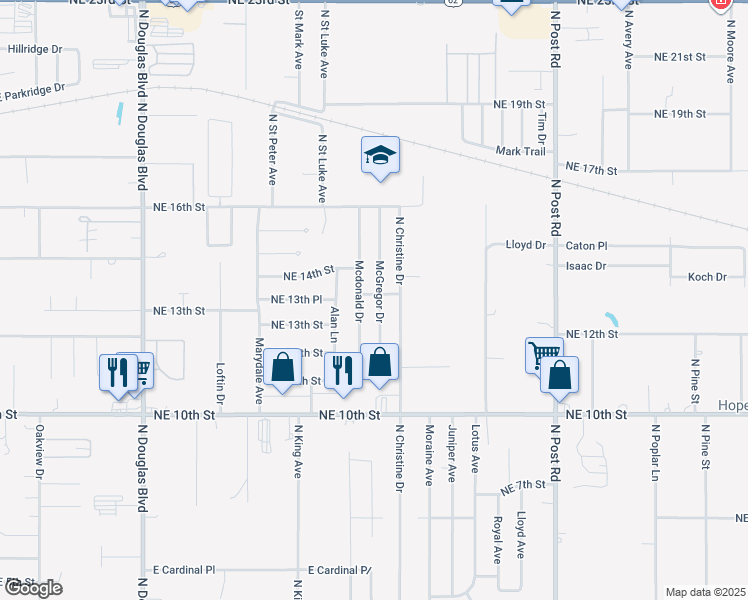 map of restaurants, bars, coffee shops, grocery stores, and more near 1328 McGregor Drive in Midwest City