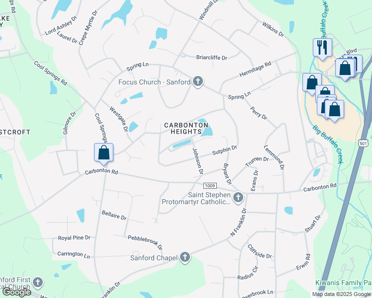 map of restaurants, bars, coffee shops, grocery stores, and more near 2107 S Shoreline Dr in Sanford