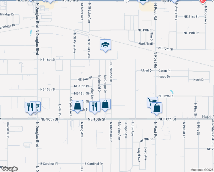 map of restaurants, bars, coffee shops, grocery stores, and more near 1328 McGregor Drive in Midwest City