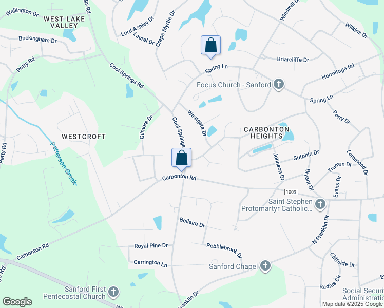 map of restaurants, bars, coffee shops, grocery stores, and more near 922 Cool Springs Road in Sanford