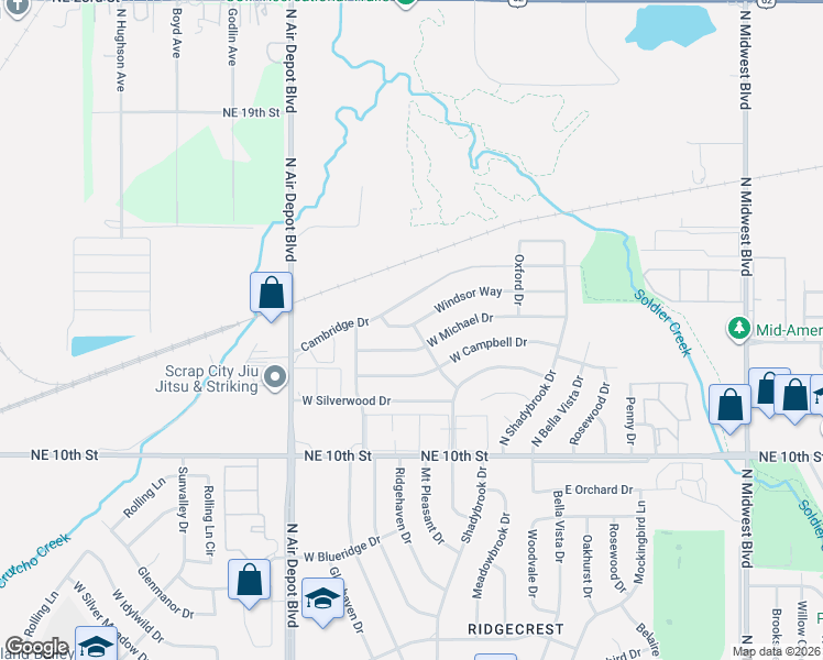 map of restaurants, bars, coffee shops, grocery stores, and more near 233 West Michael Drive in Midwest City