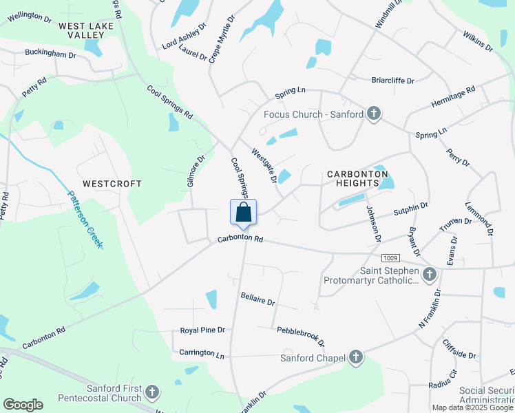 map of restaurants, bars, coffee shops, grocery stores, and more near 922 Cool Springs Road in Sanford