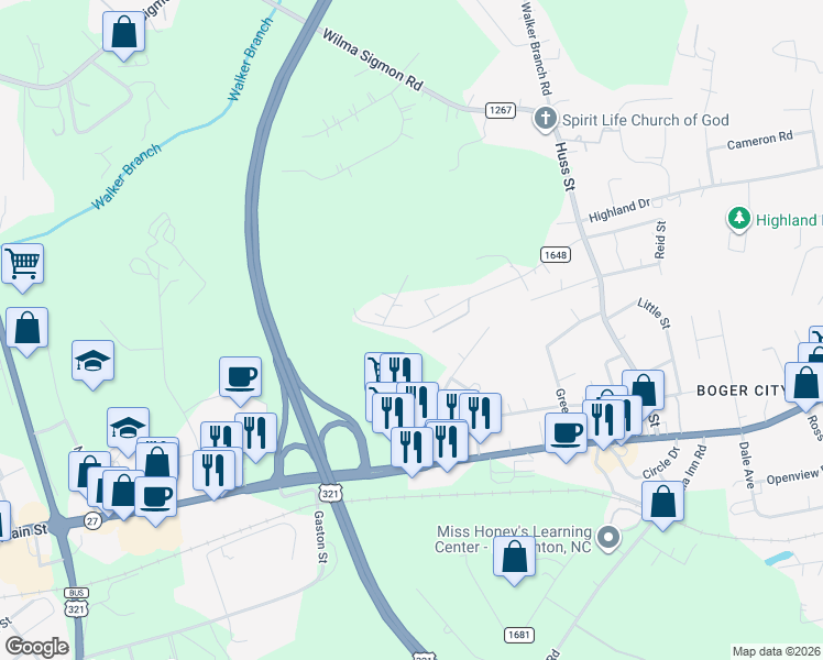 map of restaurants, bars, coffee shops, grocery stores, and more near 382 Turner Street in Lincolnton