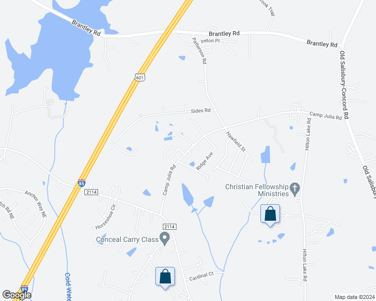 map of restaurants, bars, coffee shops, grocery stores, and more near 2978 Camp Julia Road in Kannapolis
