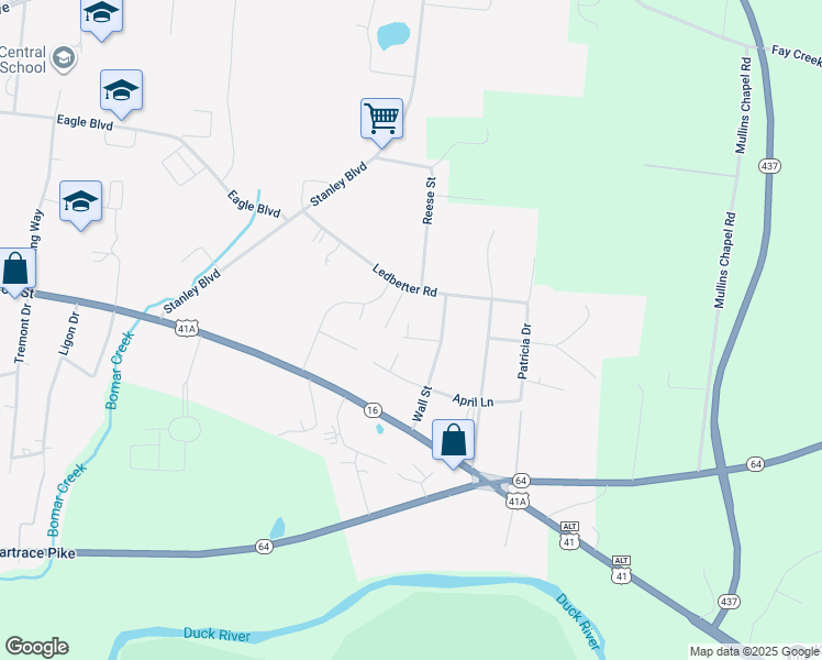map of restaurants, bars, coffee shops, grocery stores, and more near 106 Diane Street in Shelbyville