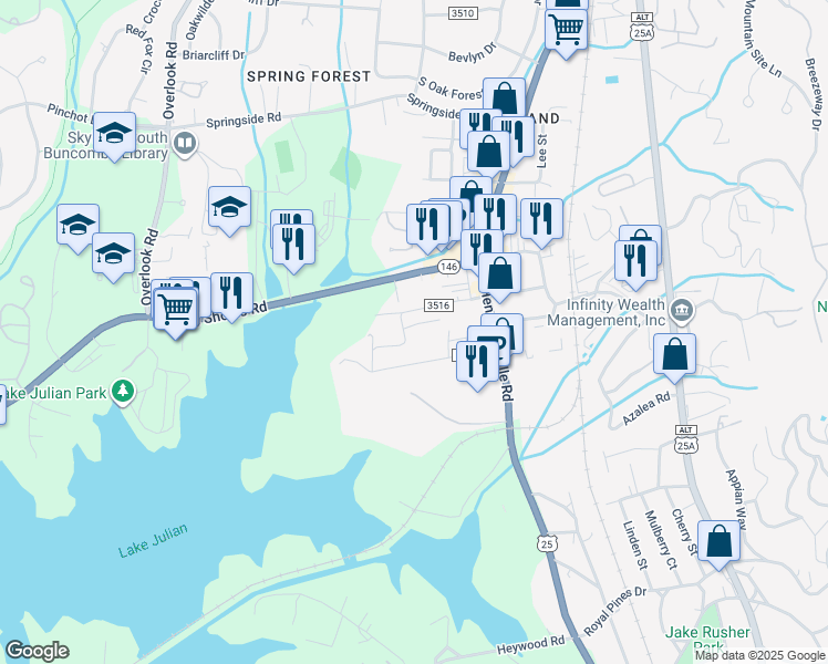 map of restaurants, bars, coffee shops, grocery stores, and more near 2 Maple Lane in Arden