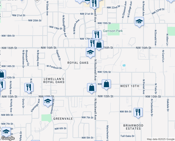 map of restaurants, bars, coffee shops, grocery stores, and more near 7120 Michelle Lane in Oklahoma City