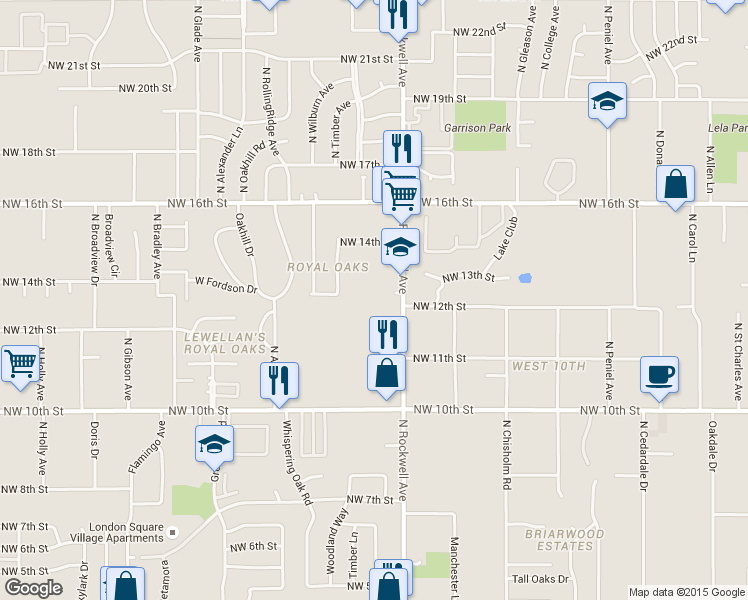 map of restaurants, bars, coffee shops, grocery stores, and more near 7120 Michelle Lane in Oklahoma City
