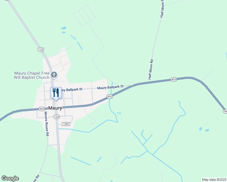 map of restaurants, bars, coffee shops, grocery stores, and more near Maury Ballpark Street in Hookerton