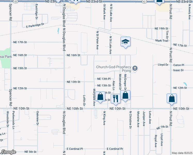 map of restaurants, bars, coffee shops, grocery stores, and more near 9305 Northeast 13th Place in Midwest City