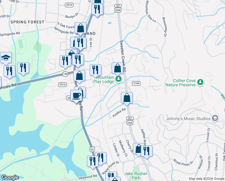 map of restaurants, bars, coffee shops, grocery stores, and more near 221 Rosscraggon Road in Arden
