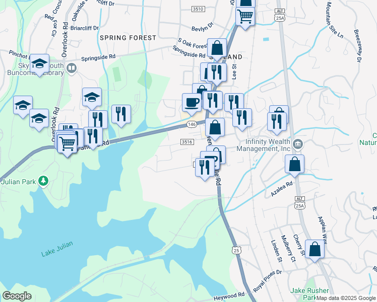 map of restaurants, bars, coffee shops, grocery stores, and more near 16 Maple Lane in Arden