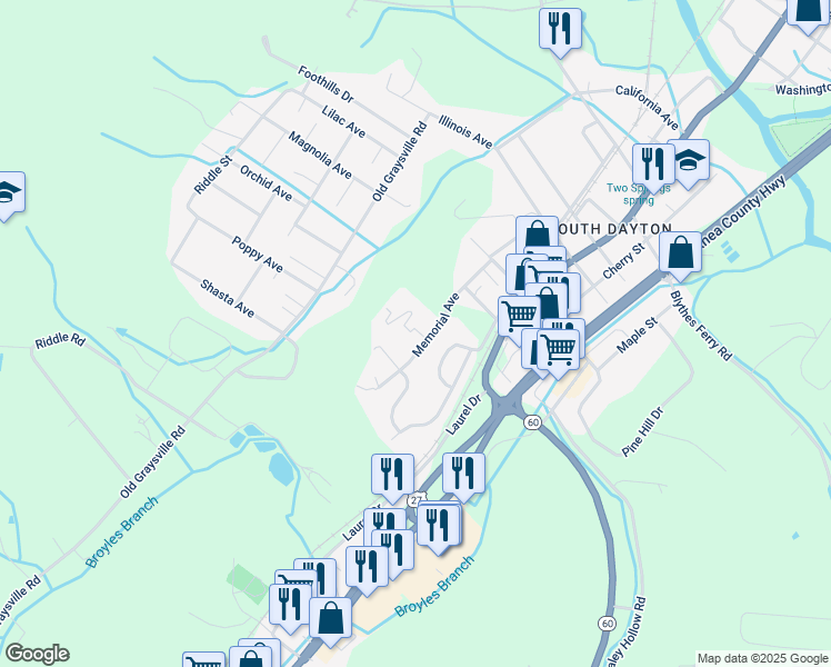 map of restaurants, bars, coffee shops, grocery stores, and more near 248 Barnard Circle in Dayton
