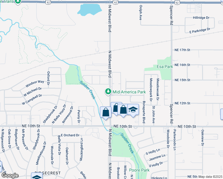 map of restaurants, bars, coffee shops, grocery stores, and more near in Midwest City