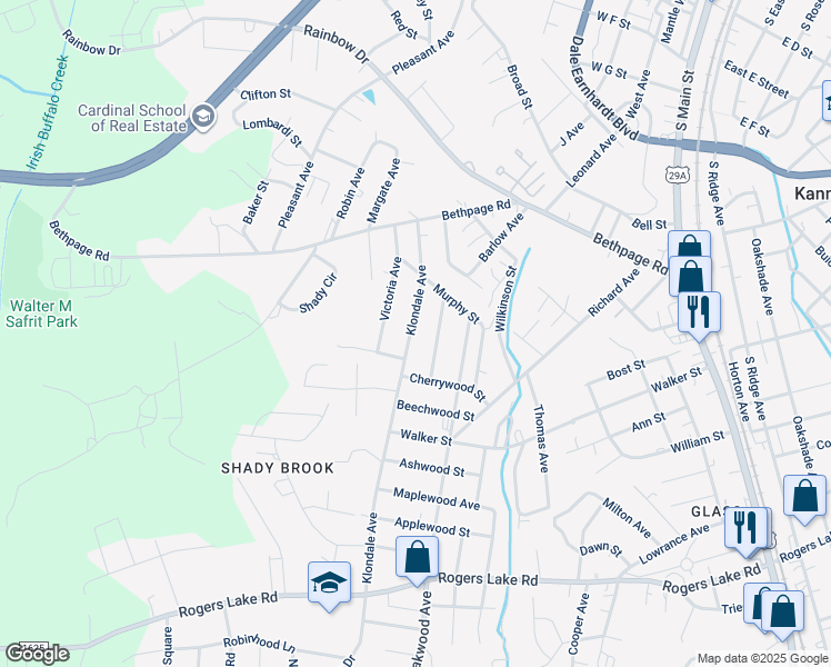 map of restaurants, bars, coffee shops, grocery stores, and more near 915 Klondale Avenue in Kannapolis