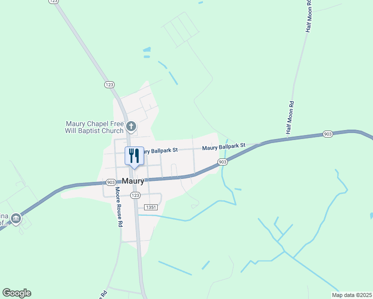 map of restaurants, bars, coffee shops, grocery stores, and more near Maury Ballpark Street in Hookerton