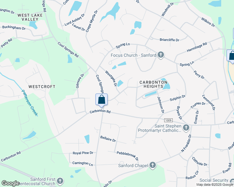 map of restaurants, bars, coffee shops, grocery stores, and more near 2404 Knollwood Drive in Sanford