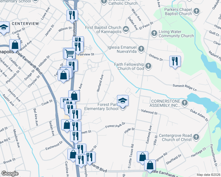 map of restaurants, bars, coffee shops, grocery stores, and more near 1018 McLain Road in Kannapolis