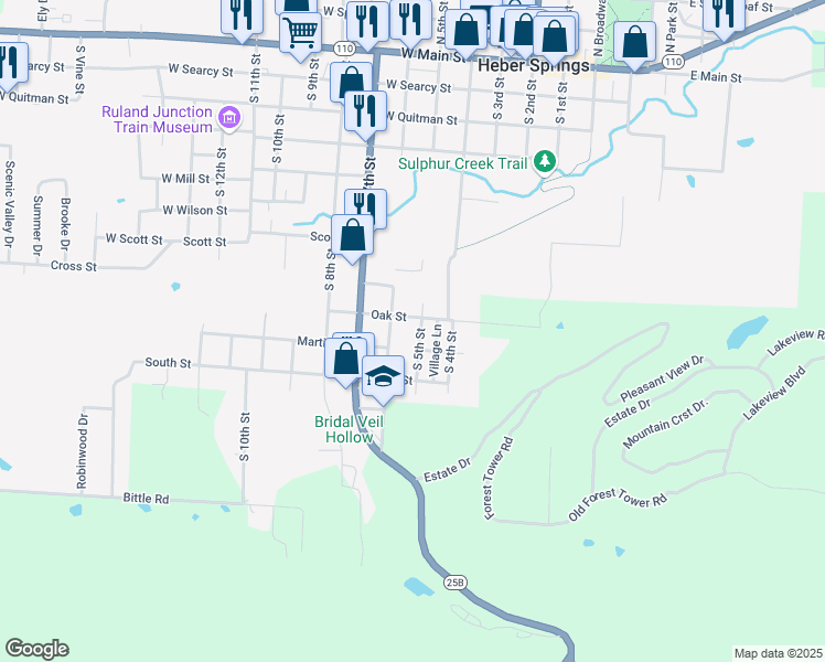 map of restaurants, bars, coffee shops, grocery stores, and more near 1001 South 6th Street in Heber Springs