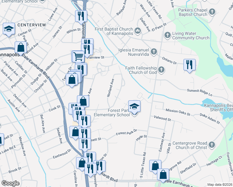 map of restaurants, bars, coffee shops, grocery stores, and more near 1013 McLain Road in Kannapolis