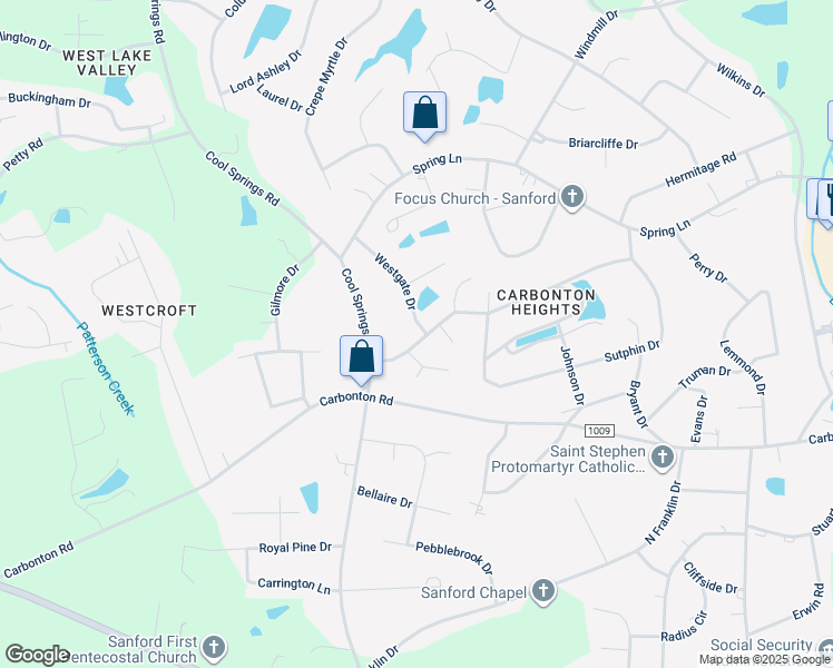 map of restaurants, bars, coffee shops, grocery stores, and more near 2404 Knollwood Drive in Sanford