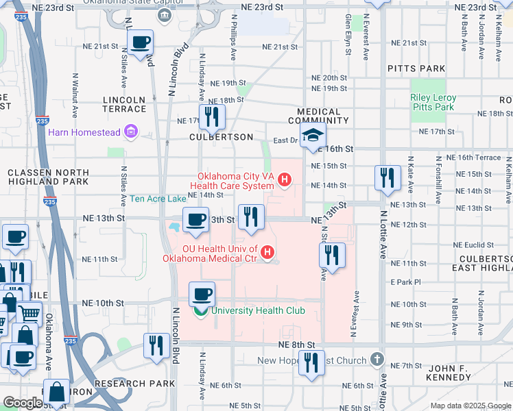 map of restaurants, bars, coffee shops, grocery stores, and more near 825 Northeast 13th Street in Oklahoma City