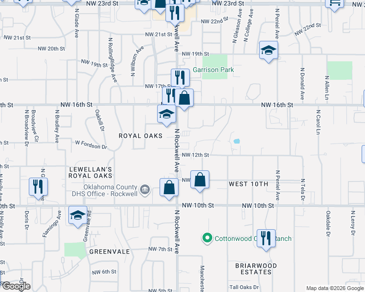 map of restaurants, bars, coffee shops, grocery stores, and more near 1316 North Rockwell Avenue in Oklahoma City