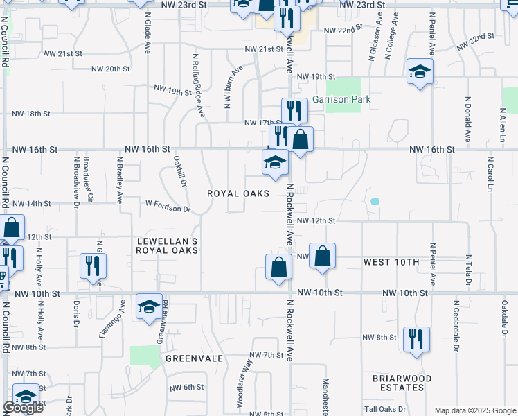 map of restaurants, bars, coffee shops, grocery stores, and more near 7120 Michelle Lane in Oklahoma City