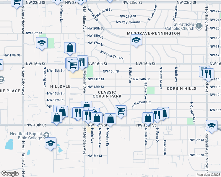map of restaurants, bars, coffee shops, grocery stores, and more near 4312 Northwest 13th Street in Oklahoma City