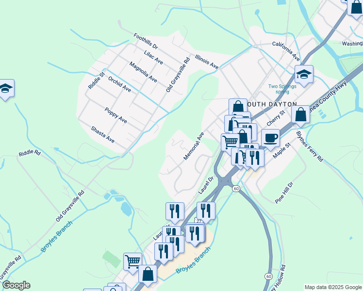 map of restaurants, bars, coffee shops, grocery stores, and more near 248 Barnard Circle in Dayton