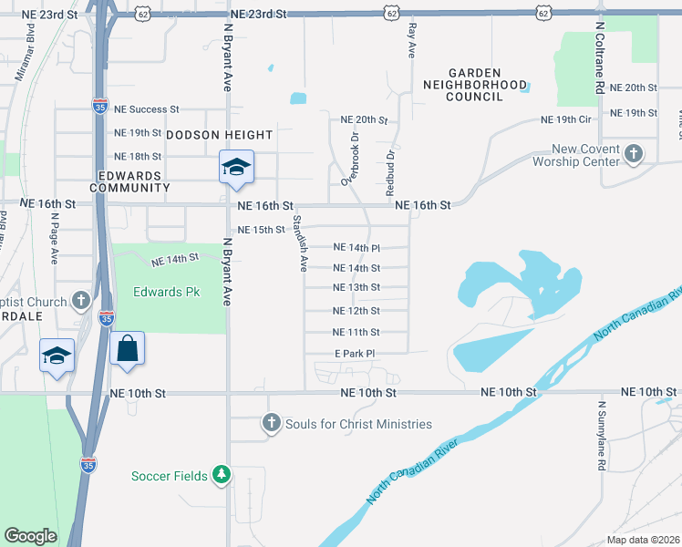 map of restaurants, bars, coffee shops, grocery stores, and more near 1315 Washington Boulevard in Oklahoma City