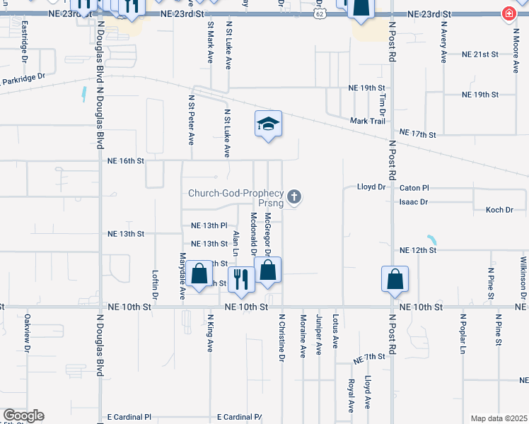 map of restaurants, bars, coffee shops, grocery stores, and more near 1409 McGregor Drive in Midwest City