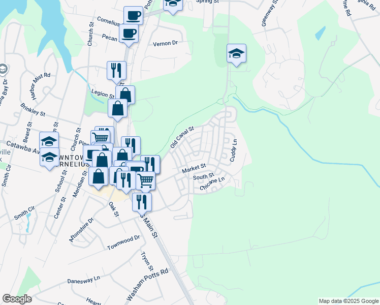 map of restaurants, bars, coffee shops, grocery stores, and more near 920 Gardners Way in Cornelius