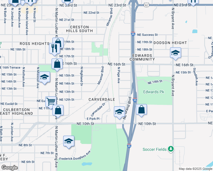 map of restaurants, bars, coffee shops, grocery stores, and more near 1332 Windemere Avenue in Oklahoma City