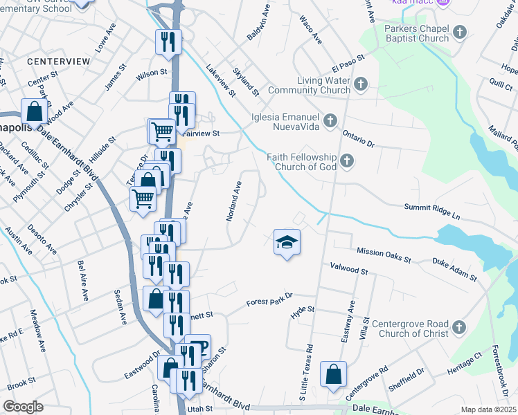 map of restaurants, bars, coffee shops, grocery stores, and more near 1034 Edwards Street in Kannapolis