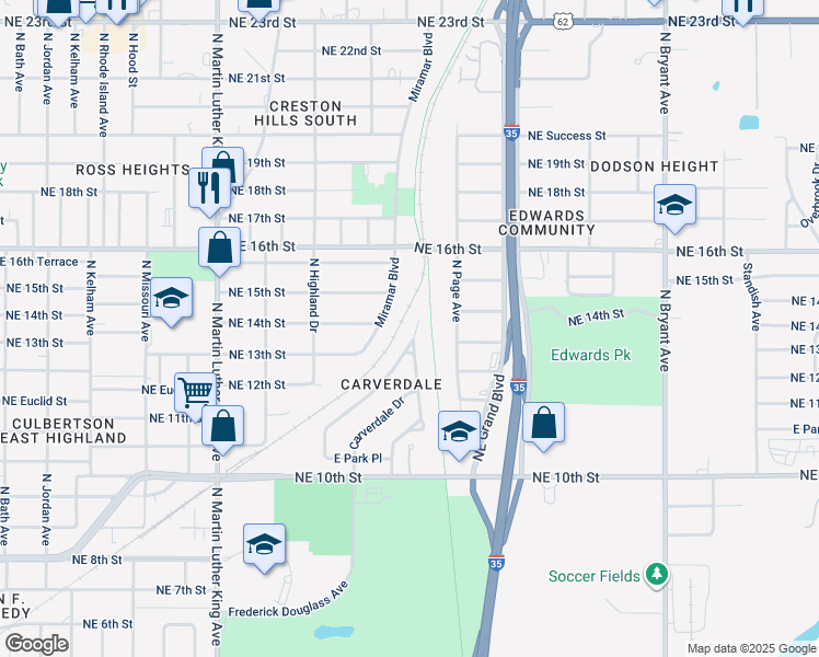 map of restaurants, bars, coffee shops, grocery stores, and more near 1332 Windemere Avenue in Oklahoma City