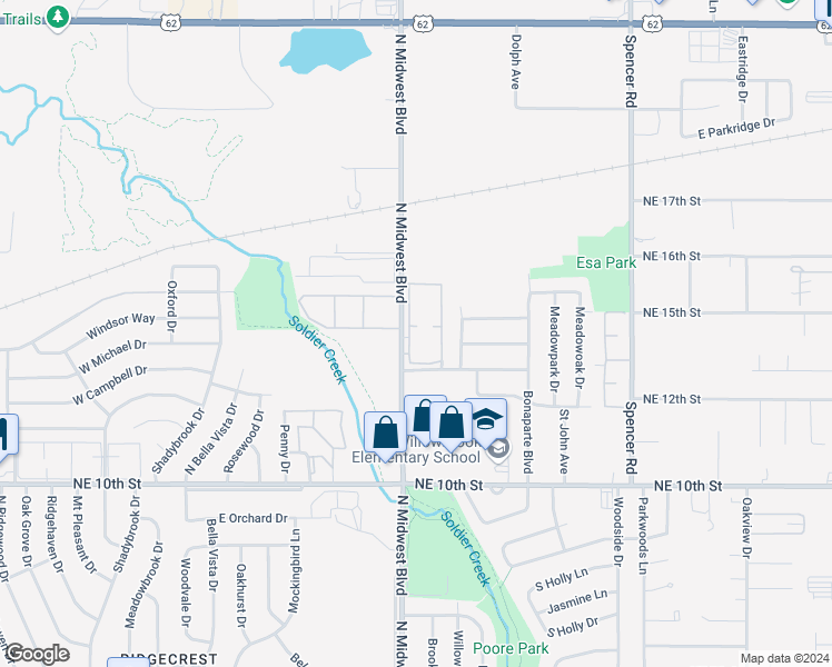 map of restaurants, bars, coffee shops, grocery stores, and more near 1308 North Midwest Boulevard in Midwest City